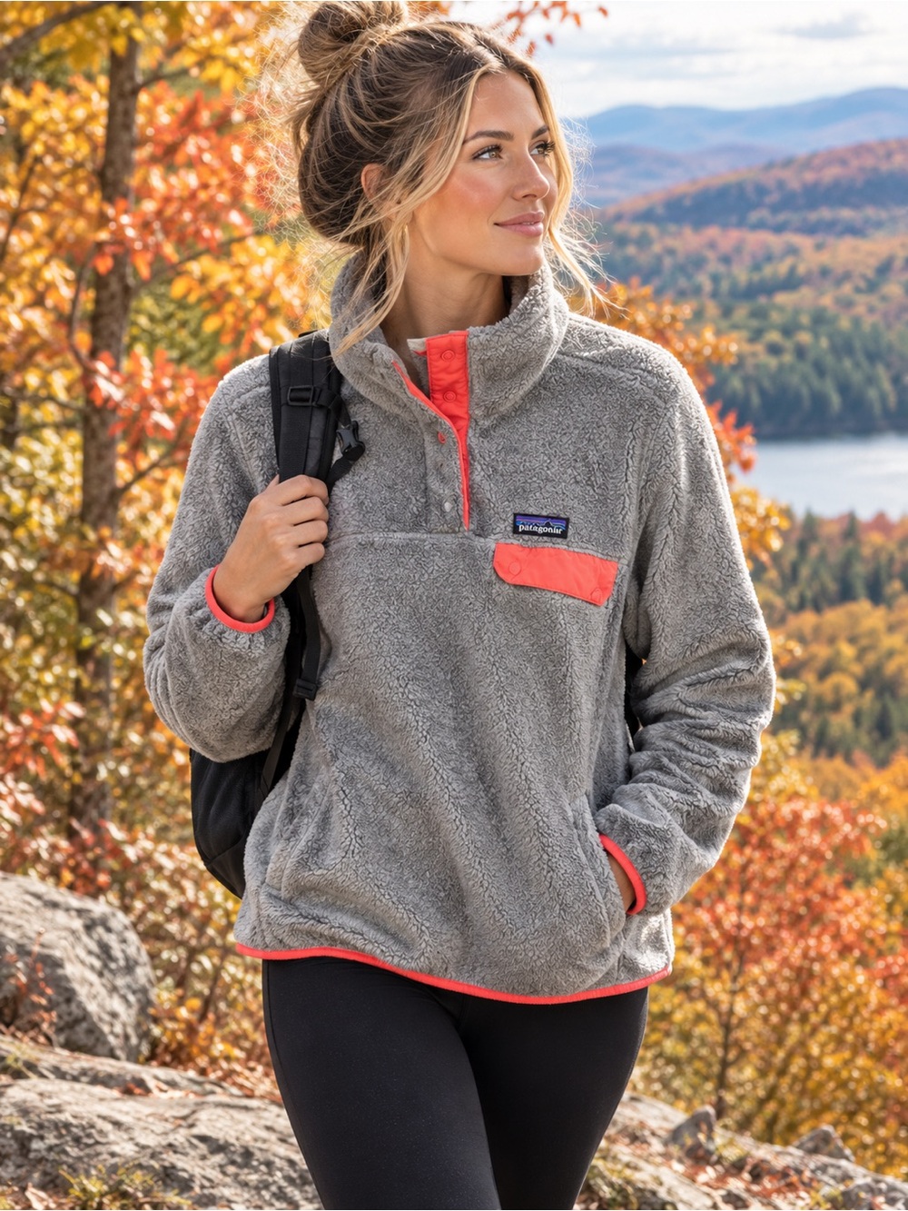 Patagonia Women's Re-Tool Snap-T Pullover in Grey and Coral Size Small